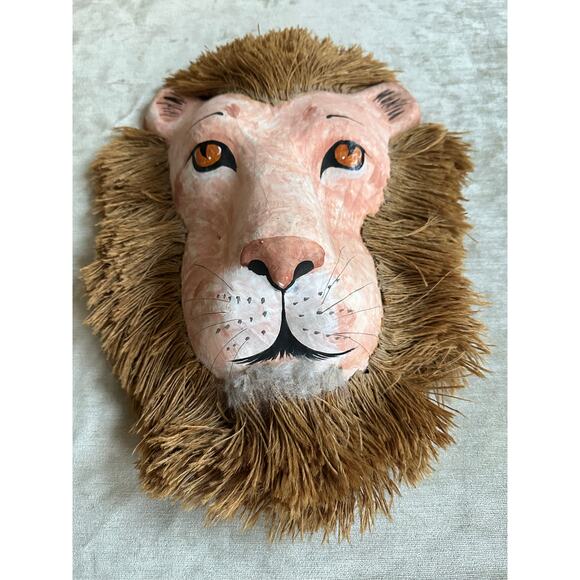 Vintage paper mache Lion head Wall Hanging Mask decor 16x11” animal nursery - Picture 3 of 9